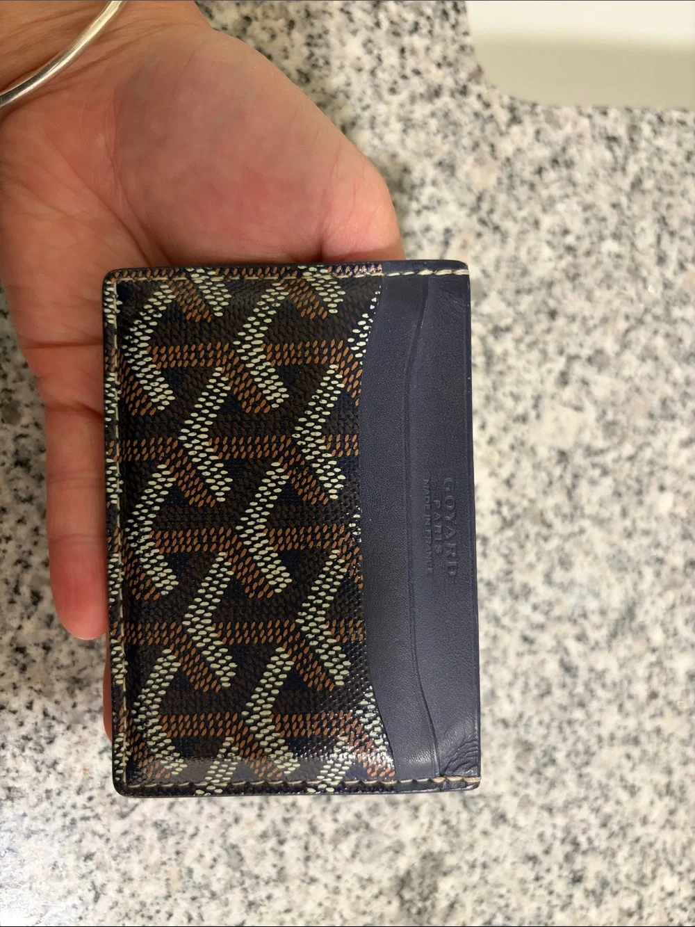 Goyard Navy, Brown & Cream Card Holder - Goyardine Chevron Pattern